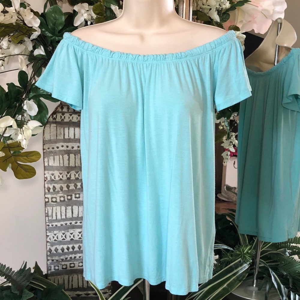 Hollister Off the Shoulder Turquoise T-Shirt